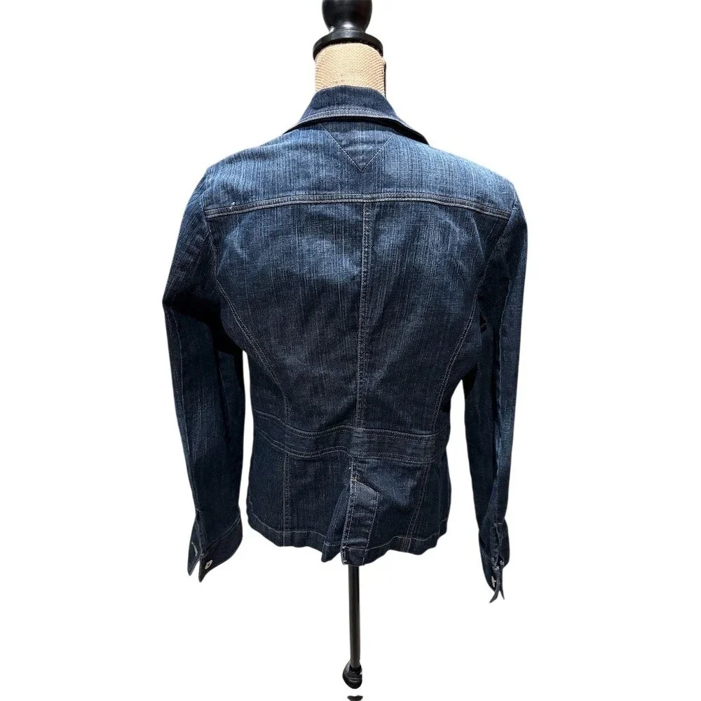 Tommy Hilfiger Jacket Womens XL Dark Wash Denim Trucker Button Front Blue - Picture 7 of 11